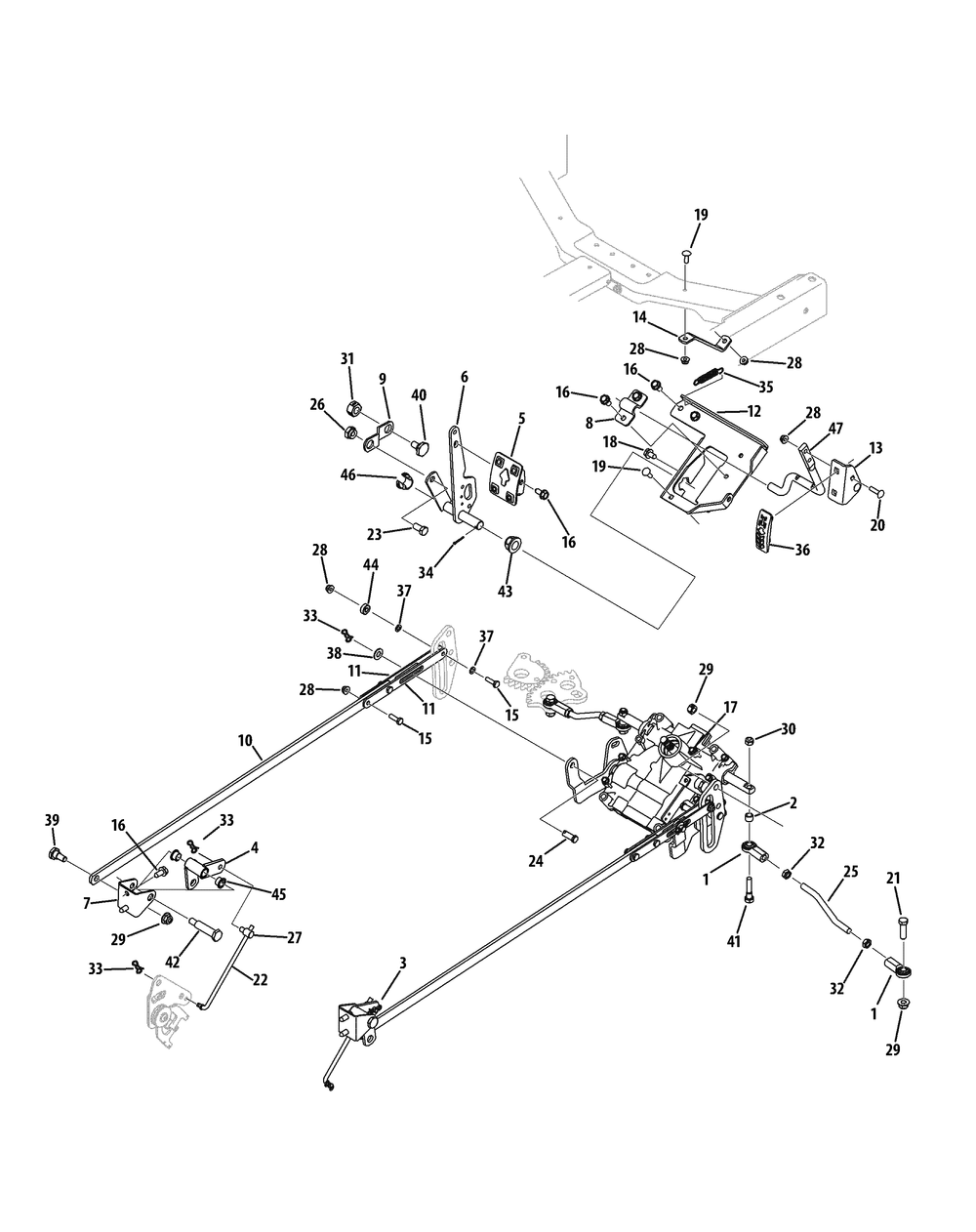 Steering Linkage And Pedal Controls Diagram and Parts List for Z-FORCES48LP 17AP5BHB-17AP5BHB710 Cub Cadet Lawn Tractor